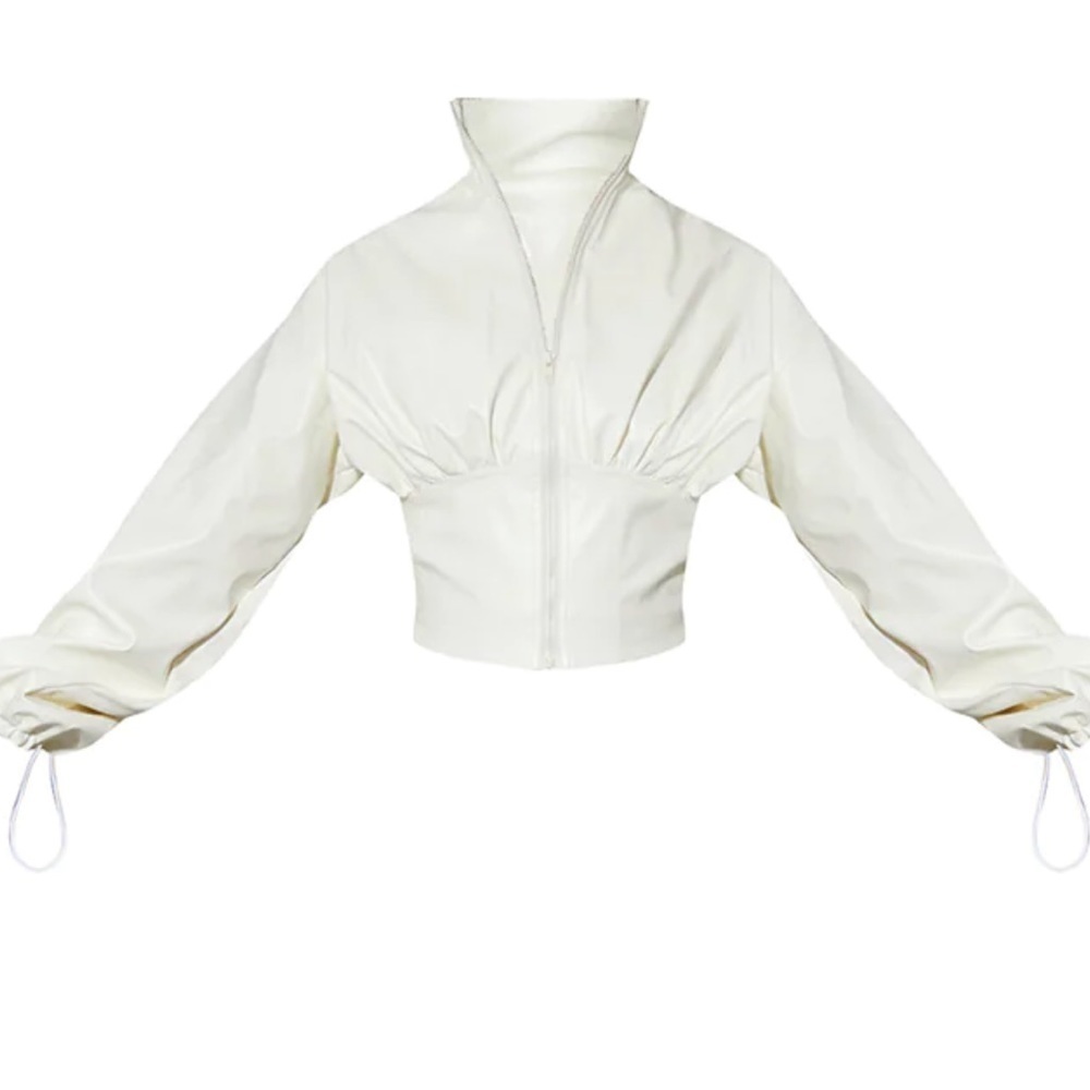 Cream Faux  Leather Corset Jacket